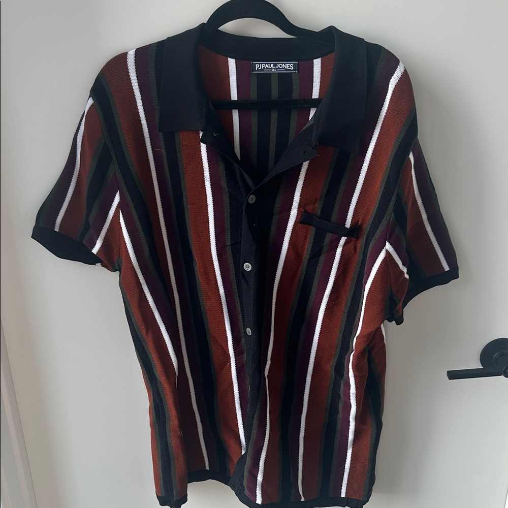 Paul Jones Men's Striped Casual Shirt - Black, Red, White, Brown